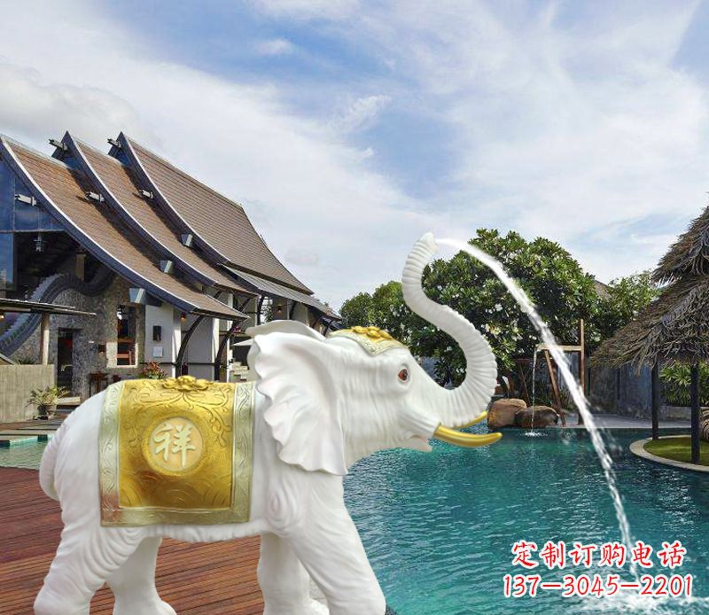 济南祥瑞汉白玉喷泉喷水大象