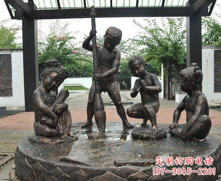 济南小孩写大字铜雕小品