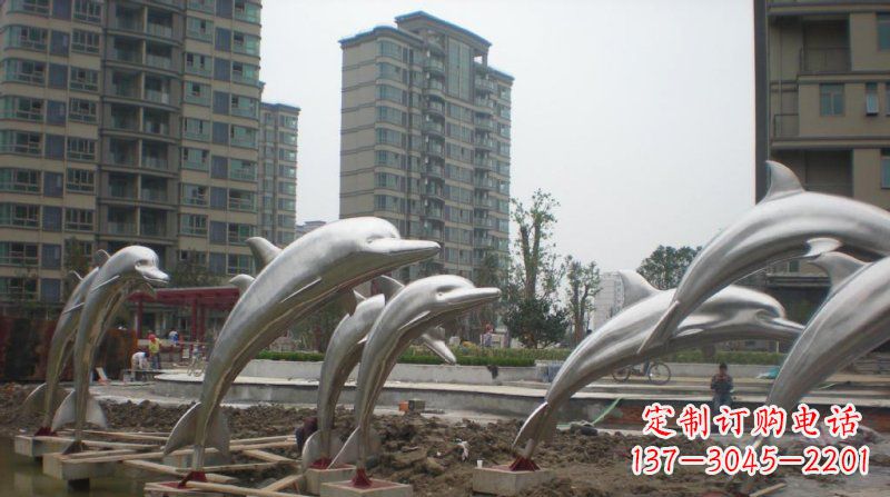 济南小区不锈钢跳跃海豚雕塑