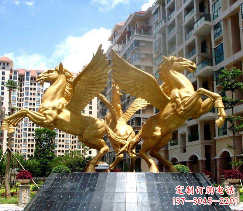 济南小区飞马三匹马景观铜雕