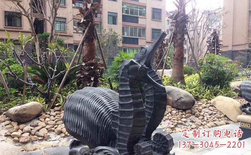 济南小区海马动物玻璃钢仿铜雕塑