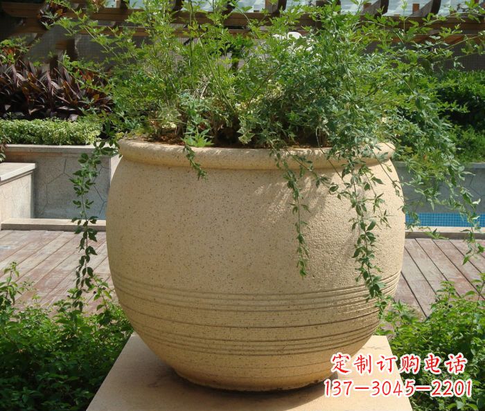 济南小区景观大理石花盆石雕 (2)