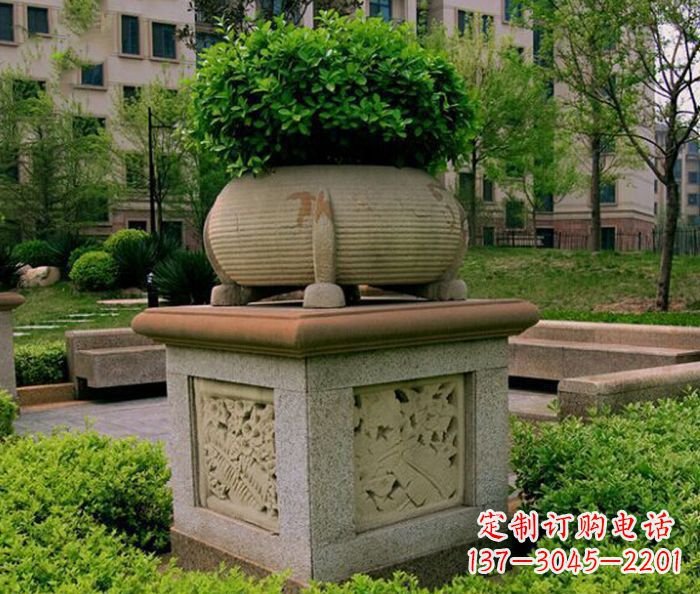 济南小区景观大理石花盆石雕 (3)