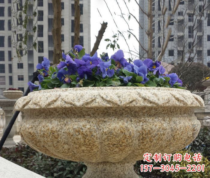 济南小区景观大理石花盆石雕 