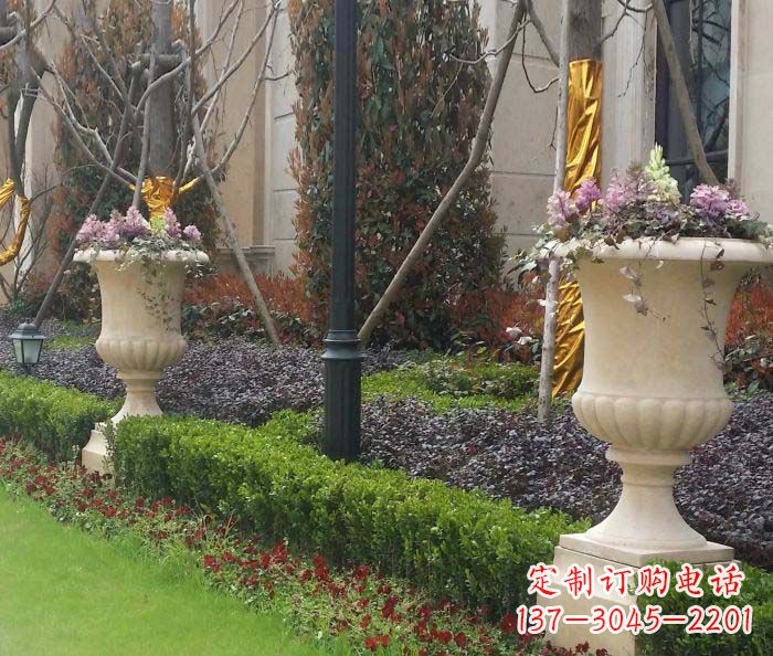 济南小区景观汉白玉花盆石雕