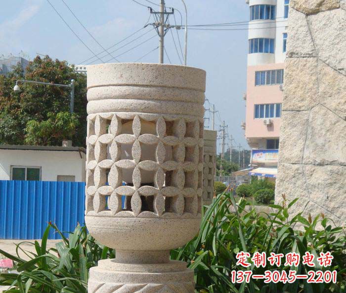 济南小区景观镂空石灯石雕