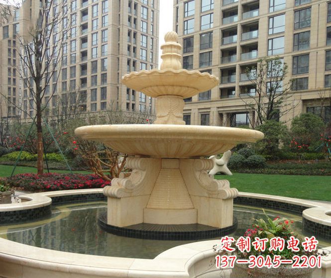 济南小区景观晚霞红多层喷泉石雕 (3)