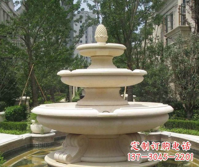 济南小区景观晚霞红多层喷泉石雕