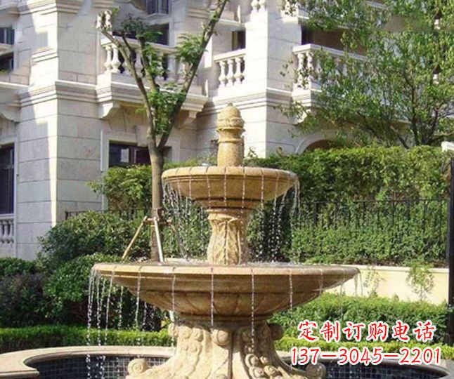 济南小区景观晚霞红多层喷泉石雕 (4)