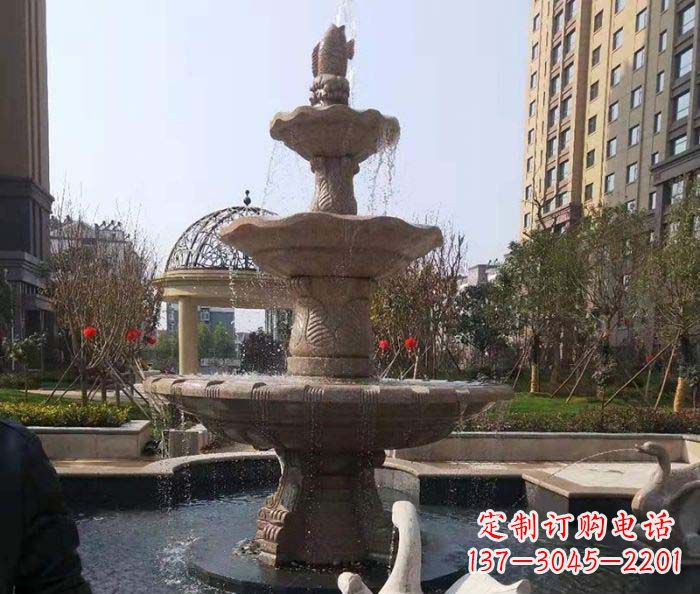 济南小区景观晚霞红鲤鱼石雕喷泉
