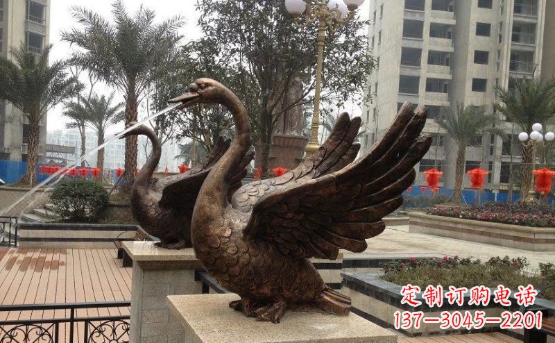 济南小区喷水天鹅动物铜雕