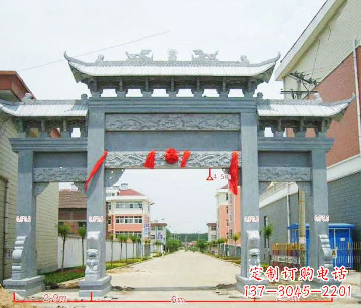 济南小区三门牌坊石雕