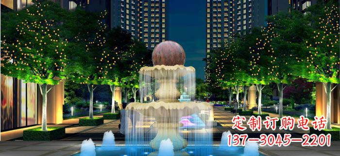 济南小区石来运转风水球石雕喷泉