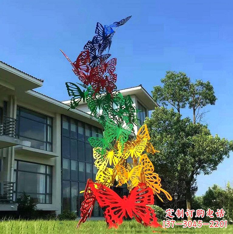 济南小区园林不锈钢彩色蝴蝶景观雕塑