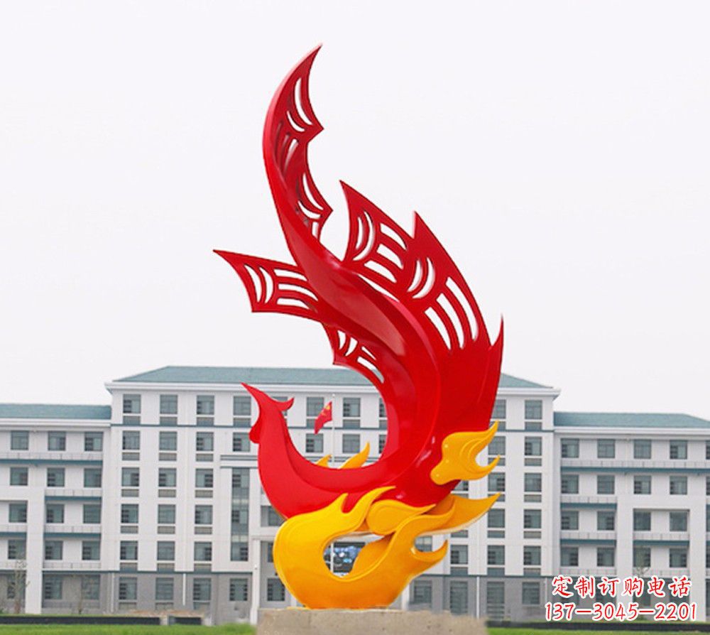 济南校园不锈钢凤凰浴火雕塑