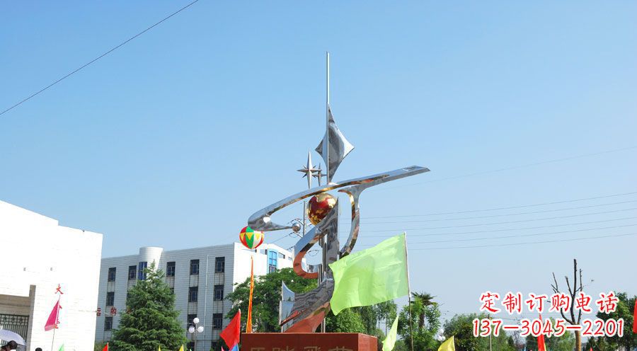济南校园不锈钢马踏飞燕地球雕塑