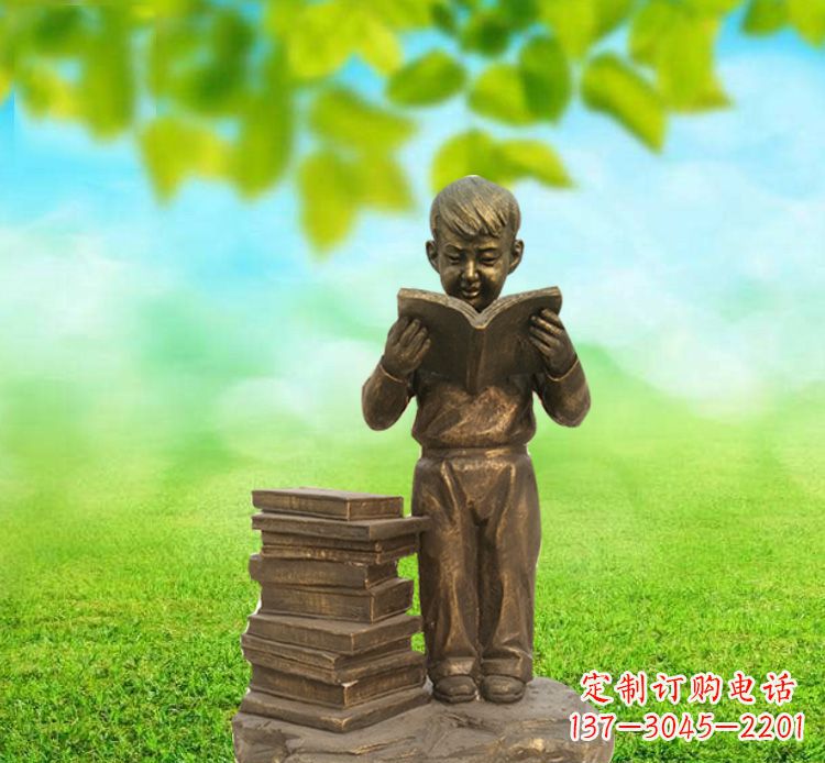 济南校园读书的小男孩铜雕