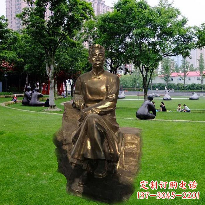 济南校园名人鲁迅先生玻璃钢仿铜雕像