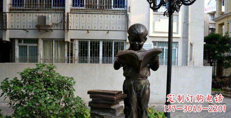 济南校园念书的小男孩景观铜雕