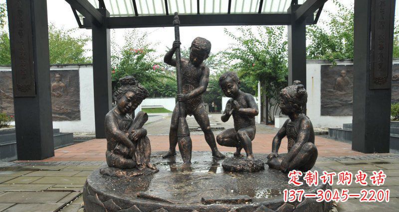 济南写毛笔字的小孩小品铜雕