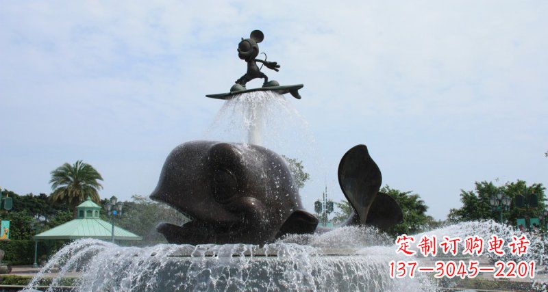 济南游乐园鲸鱼喷泉和米老鼠景观铜雕