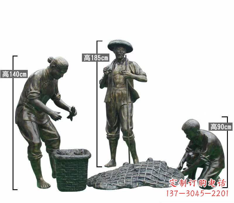 济南渔夫捕鱼民俗铜雕