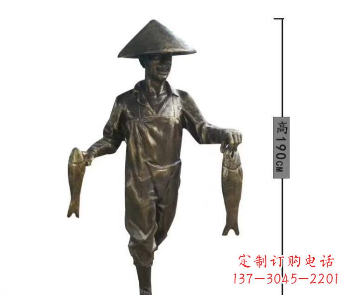 济南渔夫捕鱼民俗铜雕 (2)