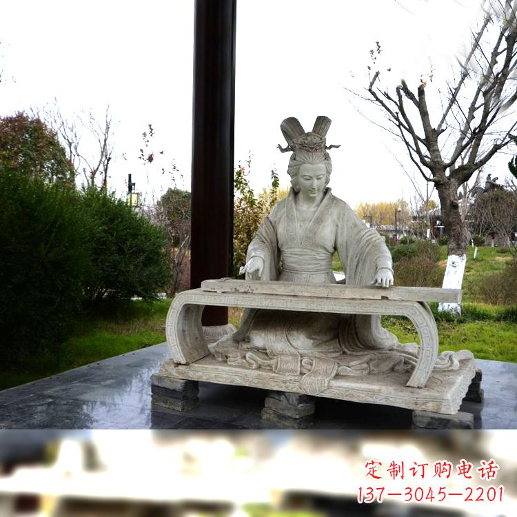 济南虞姬弹琴雕塑-公园古代人物著名美女情景雕塑