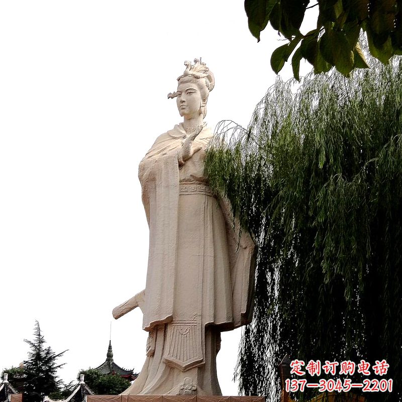 济南虞姬砂岩石雕-景区园林古代人物著名美女雕像
