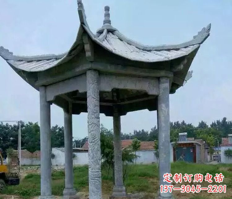 济南园林仿古六角凉亭景观石雕