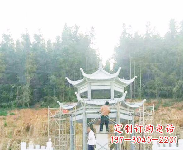 济南园林仿古双层石凉亭景观石雕 (2)