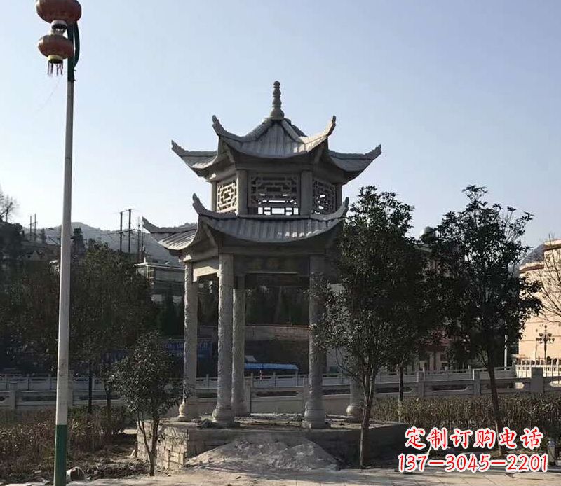 济南园林仿古双层石凉亭景观石雕 (4)