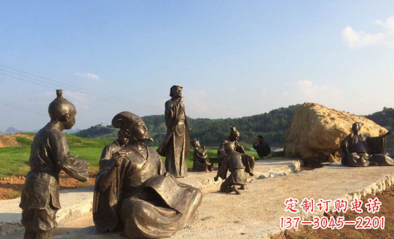 济南园林古代人物和玩耍的小孩小品铜雕
