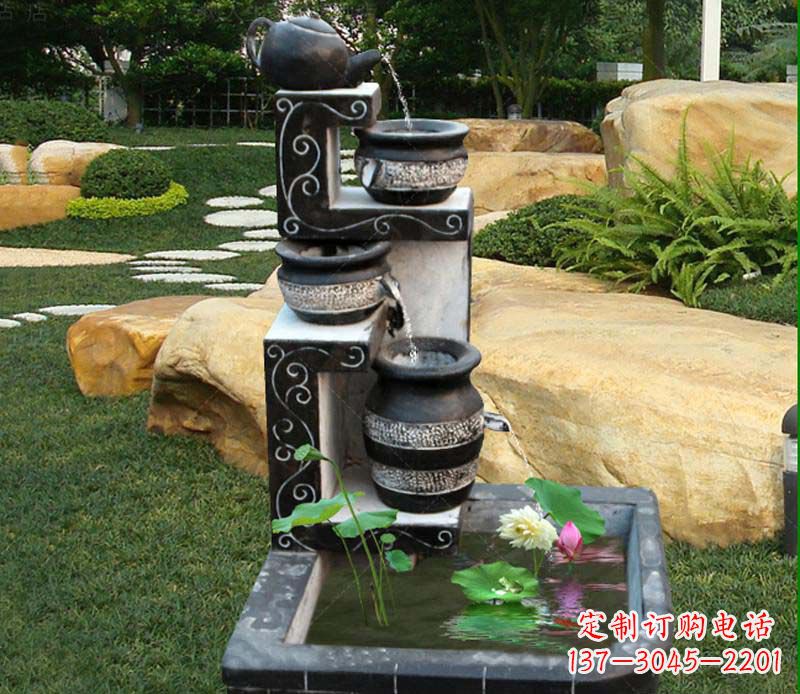 济南园林景观茶壶流水池石雕