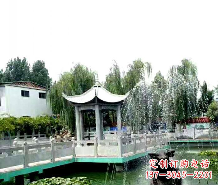 济南园林景观单层六角石雕凉亭