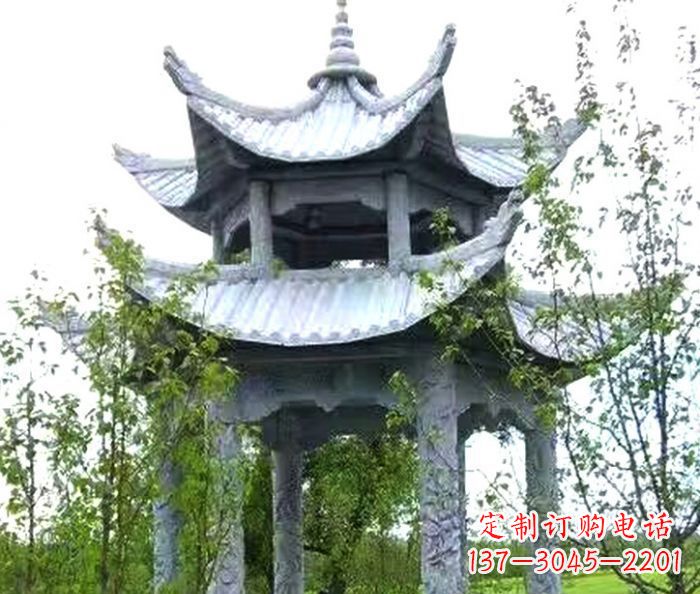 济南园林景观仿古六角石凉亭