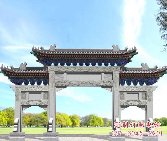 济南园林景观仿古三门石牌坊