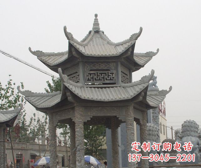 济南园林景观仿古石雕凉亭 (2)