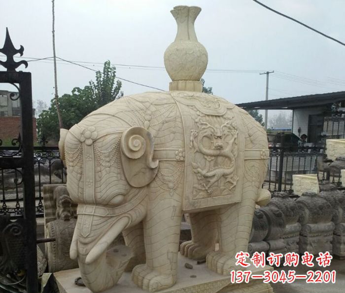 济南园林景观驮瓶大象石雕