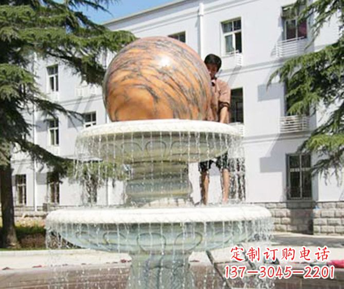 济南园林景观晚霞红风水球喷泉石雕 (2)