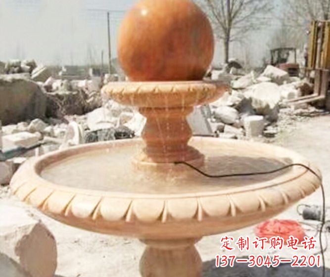 济南园林景观晚霞红风水球喷泉石雕 (3)