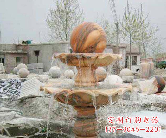 济南园林景观晚霞红风水球喷泉石雕