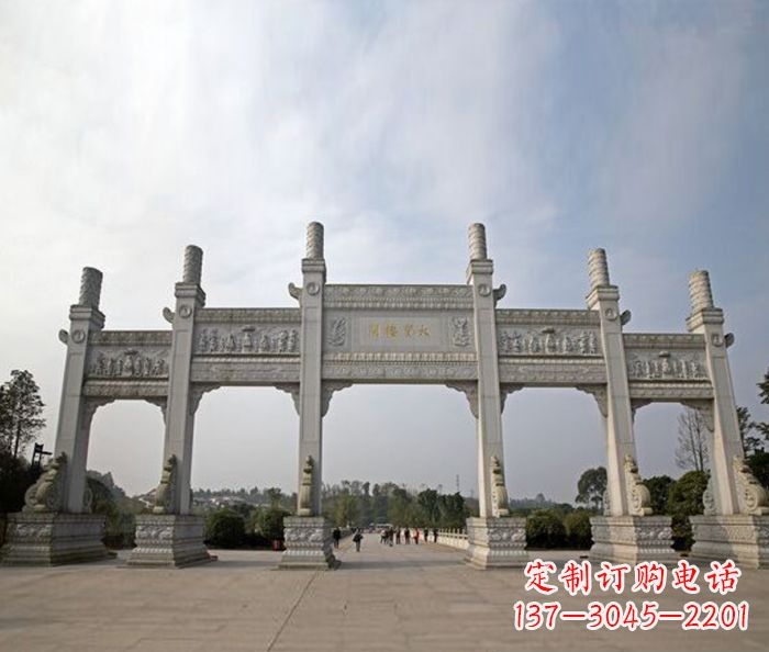 济南园林景观五门石雕牌坊