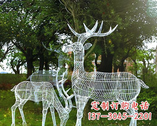 济南园林镂空梅花鹿不锈钢景观雕塑