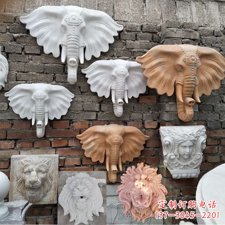 济南园林喷水壁挂大象头部雕塑