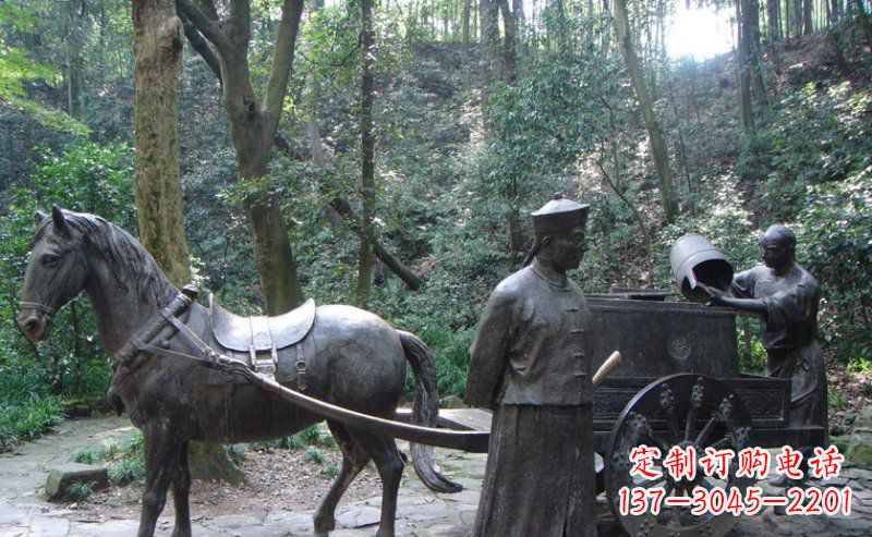 济南园林清朝士兵和马车小品铜雕