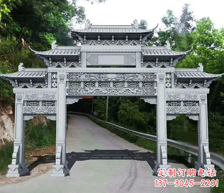 济南园林三门石牌坊景观石雕