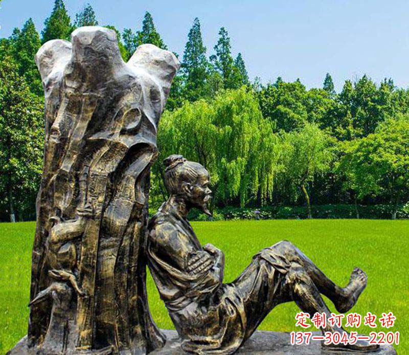 济南园林守株待兔典故人物铜雕