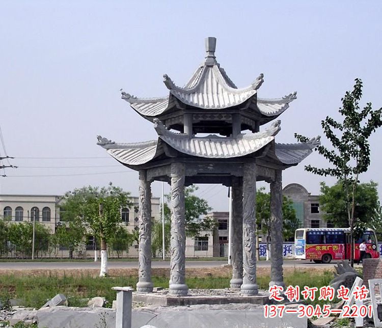 济南园林双层仿古凉亭石雕