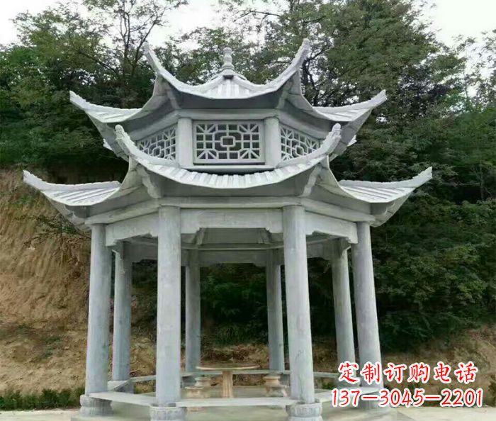 济南园林双层凉亭石雕 (2)